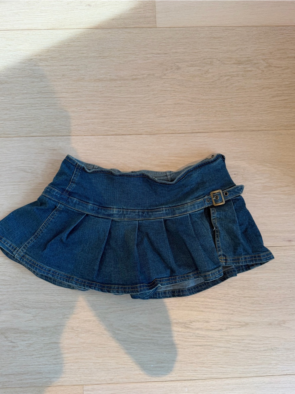 Denim Peplum Waist Belted Top - Dark Blue